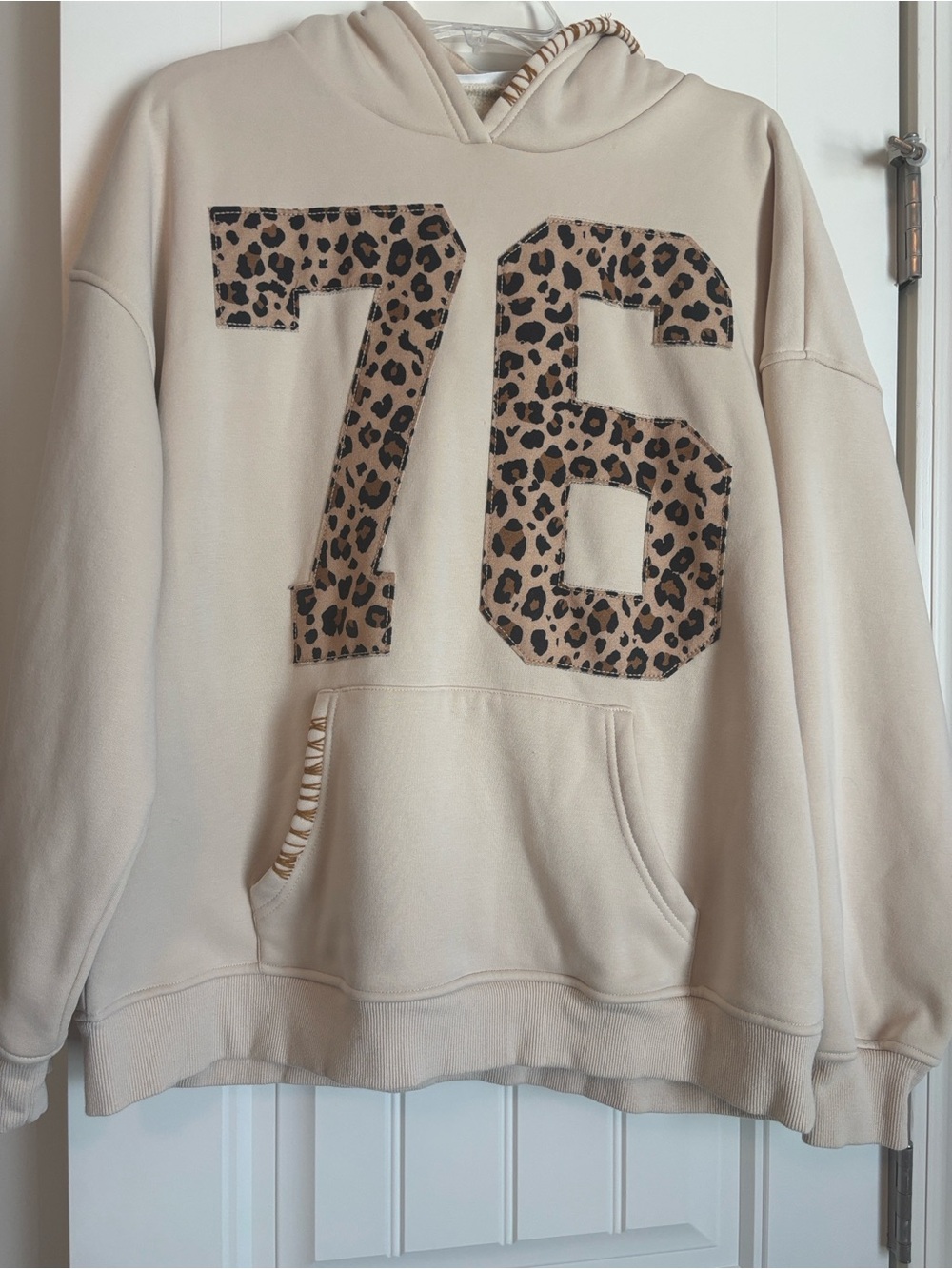 Altar'd State Cream Pullover with Sherpa Lining and Leopard Print 76